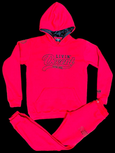 Load image into Gallery viewer, Outline script stitched Hoodie jogger set