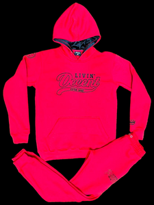 Outline script stitched Hoodie jogger set