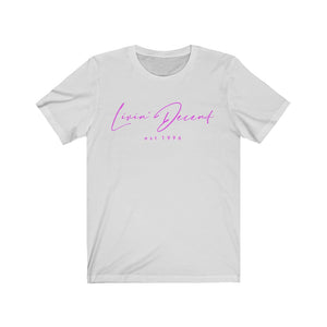 Unisex Jersey Short Sleeve Tee LD signature Hot Pink Print