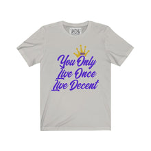 Load image into Gallery viewer, Unisex Jersey Short Sleeve YOLO w/purple print