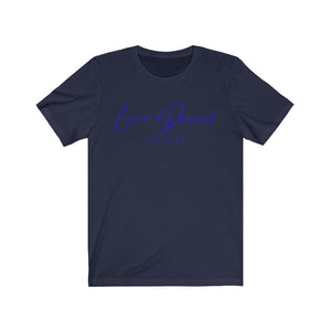 Unisex Jersey Short Sleeve Tee LD signature Royal Print