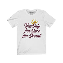 Load image into Gallery viewer, Unisex Jersey Short Sleeve YOLO w/burgundy print