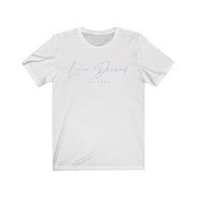 Load image into Gallery viewer, Unisex Jersey Short Sleeve Tee LD signature Baby Blue Print
