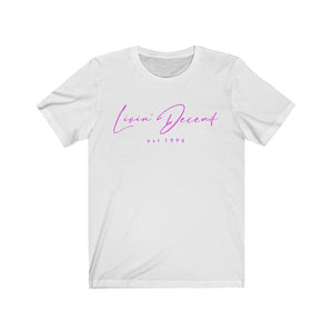 Unisex Jersey Short Sleeve Tee LD signature Hot Pink Print