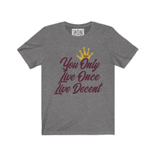 Load image into Gallery viewer, Unisex Jersey Short Sleeve YOLO w/burgundy print