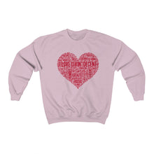 Load image into Gallery viewer, Unisex Crewneck Sweatshirt I Love Livin&#39; w/Red Print