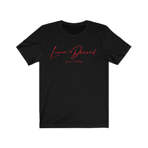 Unisex Jersey Short Sleeve Tee LD signature Red Print