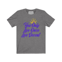 Load image into Gallery viewer, Unisex Jersey Short Sleeve YOLO w/purple print