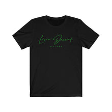 Load image into Gallery viewer, Unisex Jersey Short Sleeve Tee LD signature Kelly Green Print