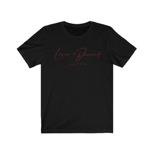 Unisex Jersey Short Sleeve Tee LD signature Maroon Print