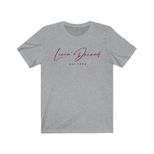Load image into Gallery viewer, Unisex Jersey Short Sleeve Tee LD signature Maroon Print