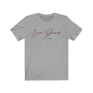Unisex Jersey Short Sleeve Tee LD signature Maroon Print