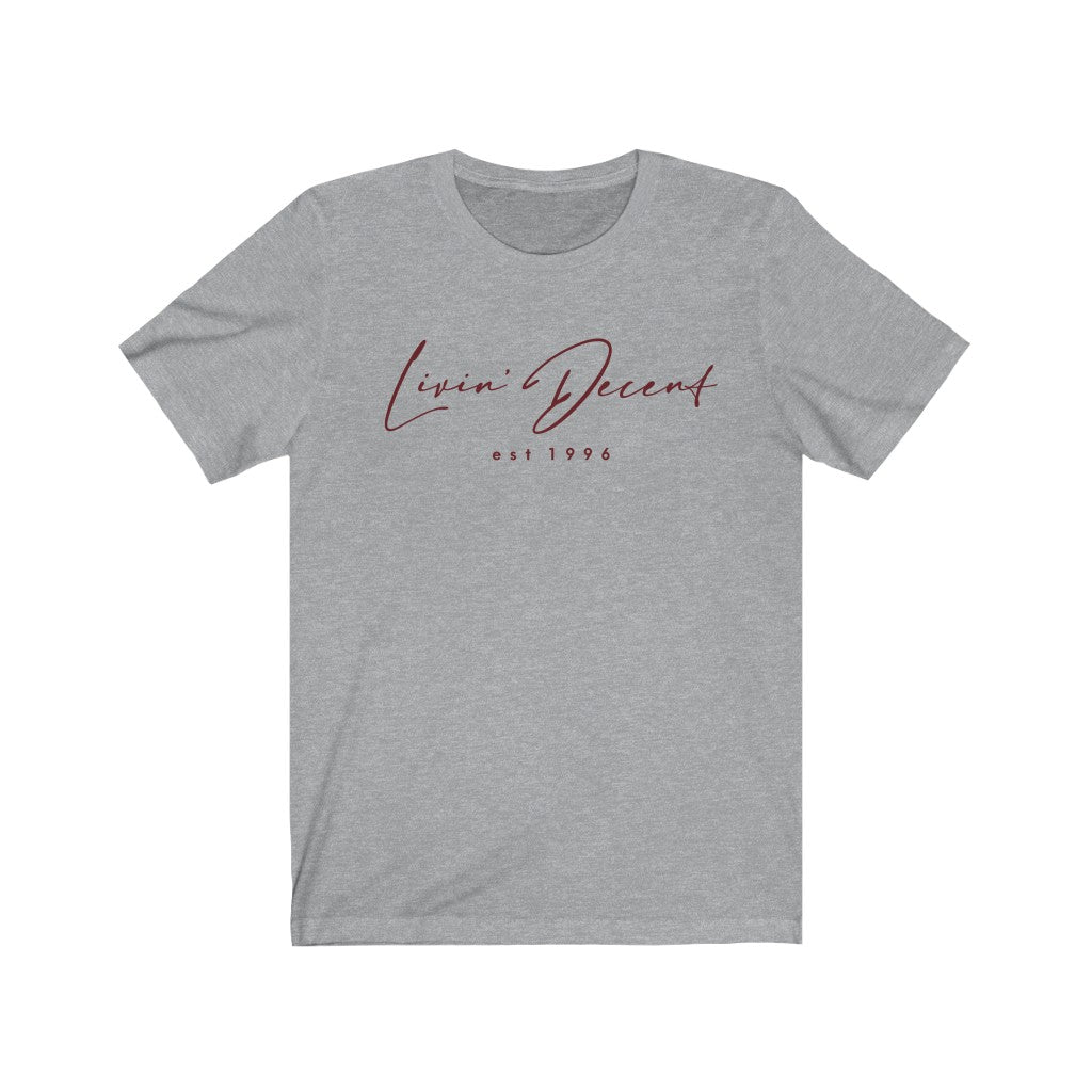 Unisex Jersey Short Sleeve Tee LD signature Maroon Print