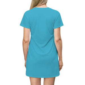 Ladies Dress Turquoise w/ white print