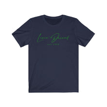 Load image into Gallery viewer, Unisex Jersey Short Sleeve Tee LD signature Kelly Green Print