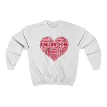 Load image into Gallery viewer, Unisex Crewneck Sweatshirt I Love Livin&#39; w/Red Print