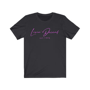 Unisex Jersey Short Sleeve Tee LD signature Hot Pink Print