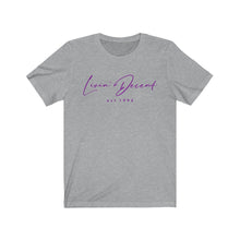 Load image into Gallery viewer, Unisex Jersey Short Sleeve Tee LD signature Purple Print