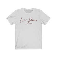 Load image into Gallery viewer, Unisex Jersey Short Sleeve Tee LD signature Maroon Print