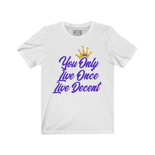 Load image into Gallery viewer, Unisex Jersey Short Sleeve YOLO w/purple print