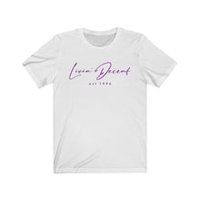 Load image into Gallery viewer, Unisex Jersey Short Sleeve Tee LD signature Purple Print