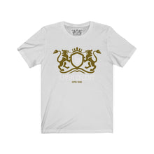 Load image into Gallery viewer, Unisex Jersey Short Sleeve Regal gold/white