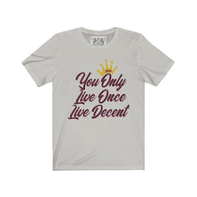 Load image into Gallery viewer, Unisex Jersey Short Sleeve YOLO w/burgundy print