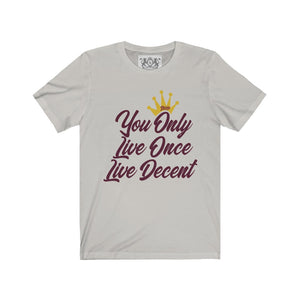 Unisex Jersey Short Sleeve YOLO w/burgundy print