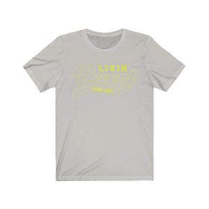 Unisex Jersey Short Sleeve Tee Yellow Outline Print
