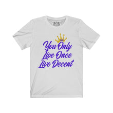 Load image into Gallery viewer, Unisex Jersey Short Sleeve YOLO w/purple print