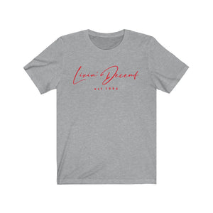 Unisex Jersey Short Sleeve Tee LD signature Red Print