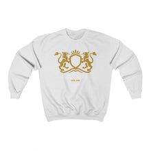 Load image into Gallery viewer, Unisex Crewneck Sweatshirt Regal Gold/White Print