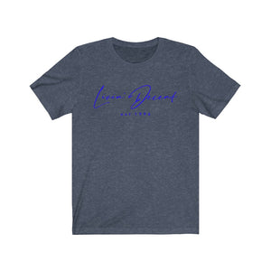 Unisex Jersey Short Sleeve Tee LD signature Royal Print
