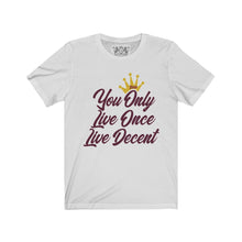 Load image into Gallery viewer, Unisex Jersey Short Sleeve YOLO w/burgundy print