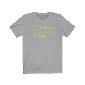 Unisex Jersey Short Sleeve Tee Yellow Outline Print