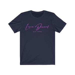 Unisex Jersey Short Sleeve Tee LD signature Hot Pink Print