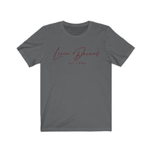 Load image into Gallery viewer, Unisex Jersey Short Sleeve Tee LD signature Maroon Print