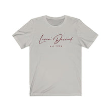 Load image into Gallery viewer, Unisex Jersey Short Sleeve Tee LD signature Maroon Print