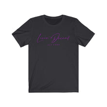 Load image into Gallery viewer, Unisex Jersey Short Sleeve Tee LD signature Purple Print