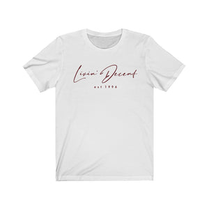 Unisex Jersey Short Sleeve Tee LD signature Maroon Print