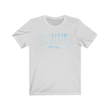 Load image into Gallery viewer, Unisex Jersey Short Sleeve Light Blue Outline Print