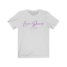 Load image into Gallery viewer, Unisex Jersey Short Sleeve Tee LD signature Purple Print