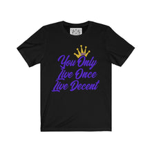 Load image into Gallery viewer, Unisex Jersey Short Sleeve YOLO w/purple print