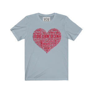 Unisex Jersey Short Love Livin' w/red print