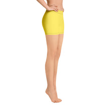 Load image into Gallery viewer, Ladies biker Shorts yellow w/ white print