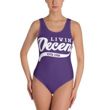 Load image into Gallery viewer, One-Piece Swimsuit purple w/ white print