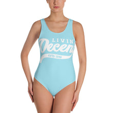 Load image into Gallery viewer, One-Piece Swimsuit aqua w/ white print