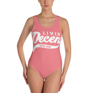 One-Piece Swimsuit coral w/ white print