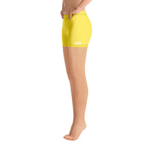 Load image into Gallery viewer, Ladies biker Shorts yellow w/ white print