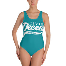 Load image into Gallery viewer, One-Piece Swimsuit turquoise w/ white print